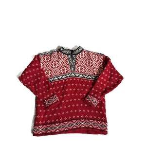 Vintage Womens LL Bean Red Cream Henley Sweater S